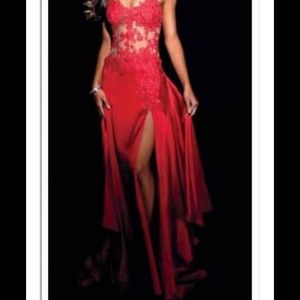 Red lace top see through prom/evening dress